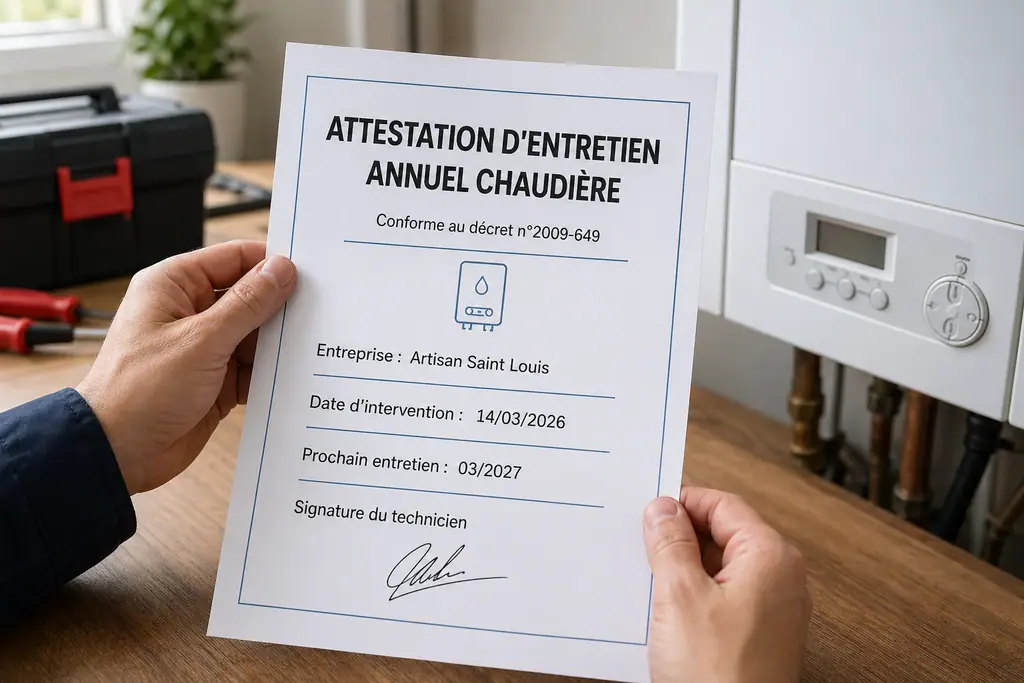 Attestation d'entretien chaudière signée par le technicien