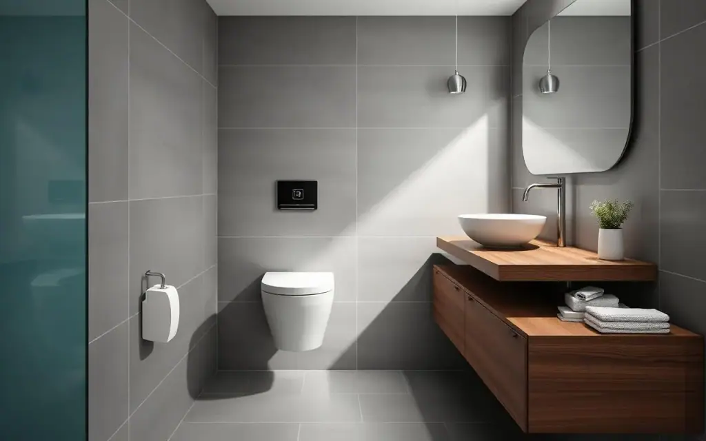 Pose d'un WC suspendu sur bâti-support dans une salle de bain rénovée à Paris
